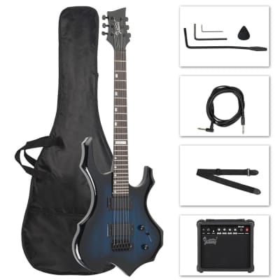 Glarry Blue 36inch Burning Fire Style Electric Guitar HH Pickup w/20W Amplifier image 13
