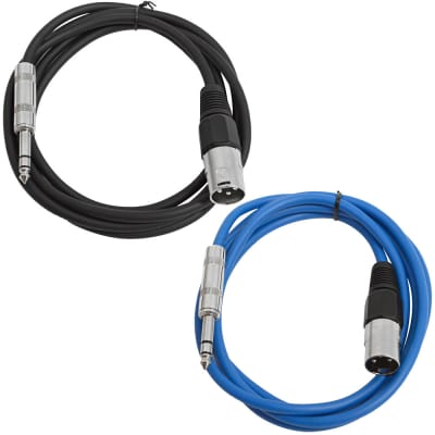 2 Pack of 1/4 Inch to XLR Male Patch Cables 6 Foot Extension Cords Jumper - Black and Blue image 1
