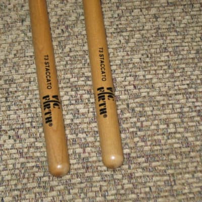 one pair new old stock (with packaging) Vic Firth T3 American Custom TIMPANI - STACCATO MALLETS (Medium hard for rhythmic articulation) Head material / color: Felt / White -- Handle Material: Hickory (or maybe Rock Maple) from 2019 image 7