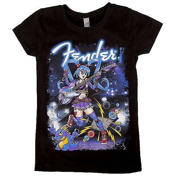 Fender Girls' Anime Rocker T-Shirt, Black, S (6yr) 2016 image 2