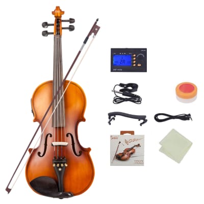 Glarry 4/4 Solid Wood EQ Violin Case Bow Violin Strings Shoulder Rest Electronic Tuner Connecting Wire Cloth 2020s - Matte image 4