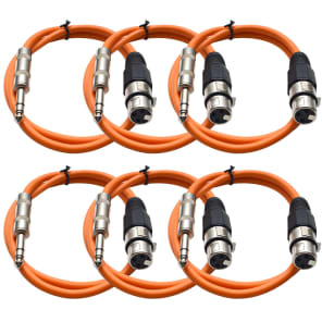 Seismic Audio SATRXL-F3ORANGE6 XLR Female to 1/4" TRS Male Patch Cables - 3' (6-Pack)