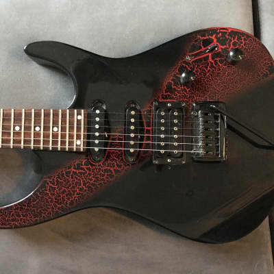 Mayones KTM guitar SSH tremolo Superstrat - Black with red scropolanti + gigbag image 1