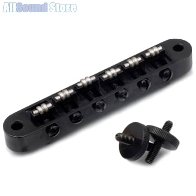 BLACK Roller Saddle Tune-O-Matic Bridge w/ M4 Posts for Gibson® Les Paul, SG, Gretsch®