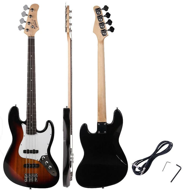 New Sunset Glarry Electric GJazz 4 Strings Bass Guitar + Cord | Reverb