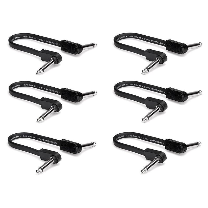 Hosa CFP-606 Flat Guitar Patch Cable, Molded Right-Angle/Same | 6 Pack | 6" image 1