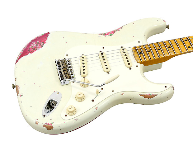 Fender Custom Shop LTD 1957 Stratocaster Heavy Relic Olympic White over Pink Paisley image 1