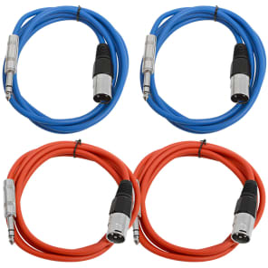 Seismic Audio SATRXL-M6-2BLUE2RED 1/4" TRS Male to XLR Male Patch Cables - 6' (4-Pack)