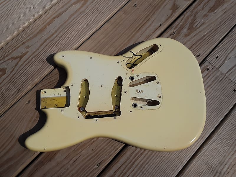 1966 Fender Mustang guitar body original white image 1