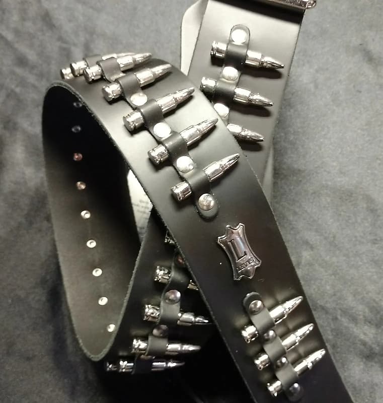 Levy's Boot Leather Guitar Strap With Metal Bullets Black