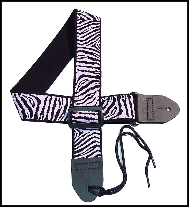 Legacystraps  Zebra  2" Cotton Guitar Strap with Pastel Pink Zebra Stripes on a  Black Strap image 1