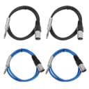 4 Pack of 1/4 Inch to XLR Male Patch Cables 3 Foot Extension Cords Jumper - Black and Blue