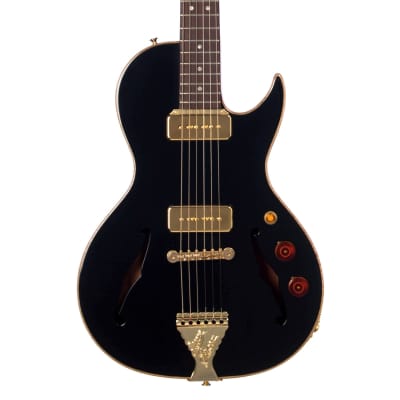 B&G Guitars Little Sister Crossroads Cutaway P90 - Midnight Ocean - LSCPMO - Black Semi-Hollow Electric Guitar - NEW! for sale