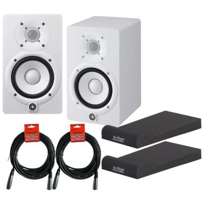Pair Yamaha HS5W Yamaha HS5 Powered Studio Monitor White w/ MoPads and Cables image 3