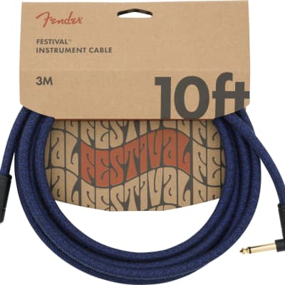 Genuine Fender Festival Instrument Cable 10 ft Angle/Straight Hemp, Blue Dream image 1
