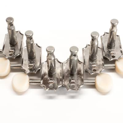 Aged Kluson Deluxe Single Line Butterbean Oval Plastic Button Nickel Tuning Machines 3+3 image 6