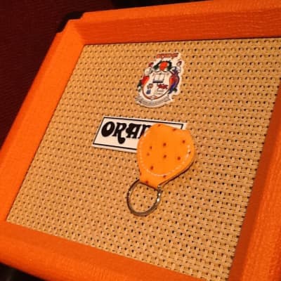 Double B Handmade Guitar Pick Holder Key Chain  Orange Ostrich image 2