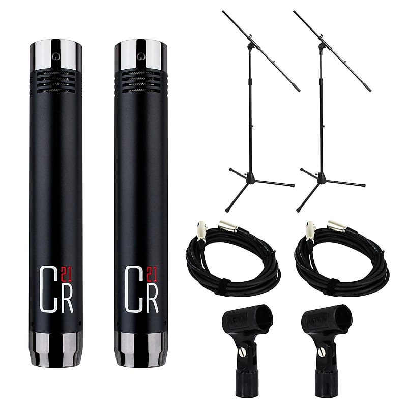 MXL CR21 Microphone Stereo Pair w/ 2 20-foot XLR Cables & Stands Bundle image 1