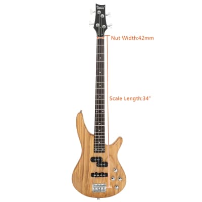 New Glarry GIB 4 String Bass Guitar Full Size SS pickups w/20W Amplifier Burlywood image 3