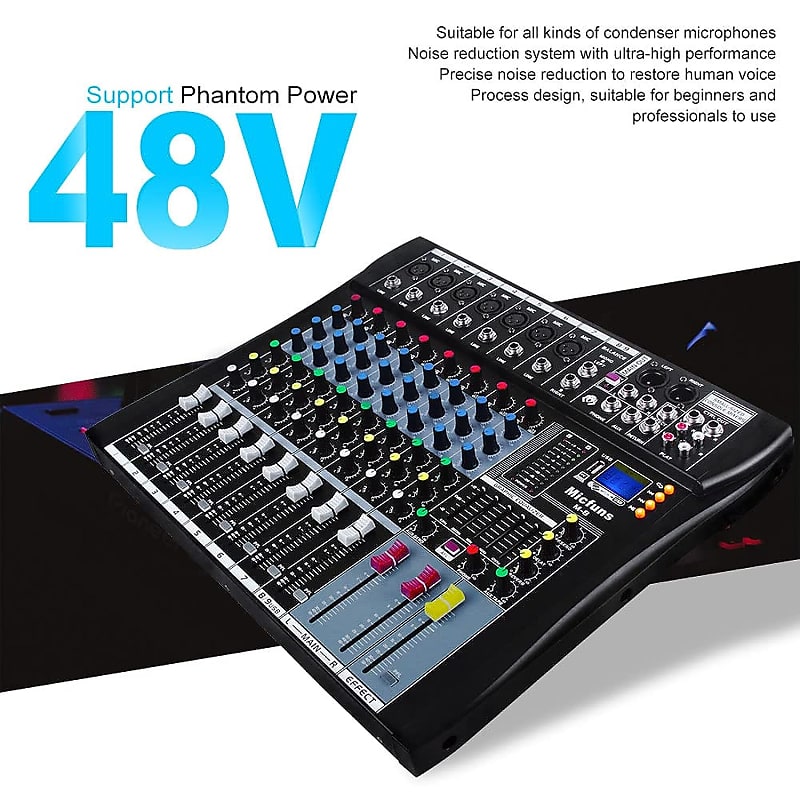  Professional 4-Channel Mixing Console Audio Mixer Sound Board  Bluetooth USB Live Studio Mixer with USB Drive for PC Recording,48V Phantom  Power Stereo DJ Studio Streaming : Musical Instruments