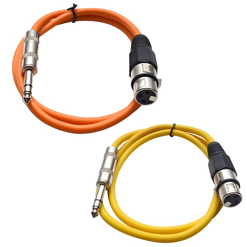 2 Pack of 1/4 Inch to XLR Female Patch Cables 3 Foot Extension Cords Jumper - Orange and Yellow image 1