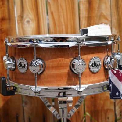 DW + USA + Collectors Exotic Natural Fiddleback Eucalyptus 5 1/2 x14" Snare Drum=NOS image 1