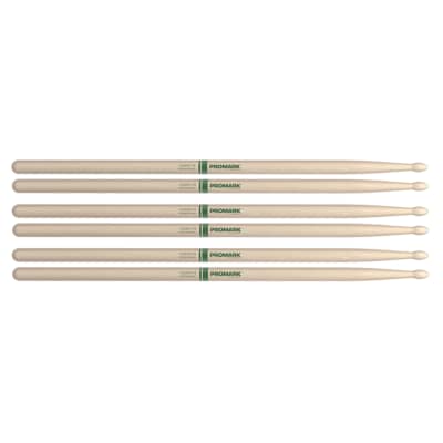 Promark American Hickory 5A Natural Wood Tip Drum Sticks (3 Pair Bundle)