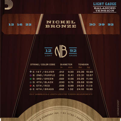 D'Addario NB1252BT Nickel Bronze Acoustic Guitar Strings, Balanced Tension Ligh image 2