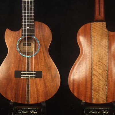 Bruce Wei Solid Acacia, Mahogany Left-handed ArchBack Tenor Ukulele, MOP Inlay UJ17-2599 image 1