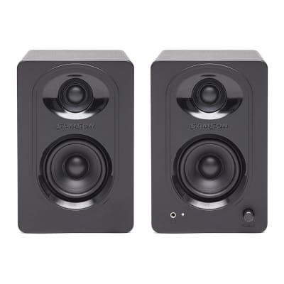 Samson SAM30 3-Inch Powered Studio Monitors Pair Featuring Polypropylene Woofer and 3/4-inch Silk-Dome Tweeter in MDF with Textured Vinyl Covering (Black)