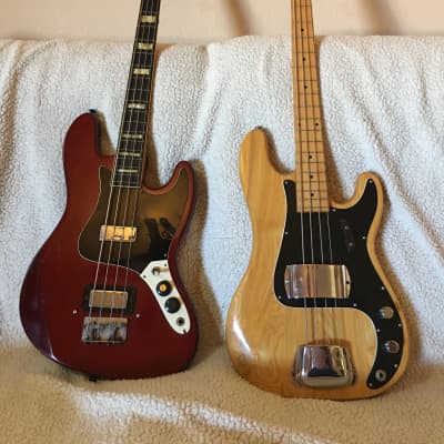 Hondo P bass and J bass 80s - Natural and red for sale