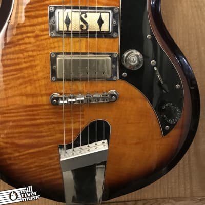 Supro Hampton Flame Maple Tobacco Burst Modded Lollar Alnico Mini Bucker image 3