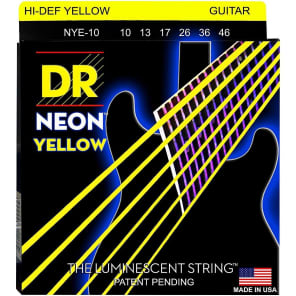 DR Neon Phosphorescent Yellow HiDef Medium Electric Guitar Strings 10-46