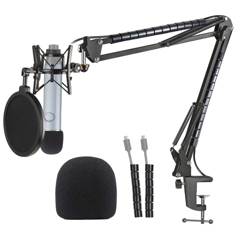 Blue Yeti Microphone (Blackout) with Boom Arm Stand, Pop Filter and Shock  Mount 663701798616