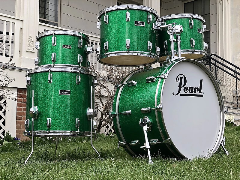 1980's Pearl "Hard Rock" Maple Green Sparkle 14x24 Reverb