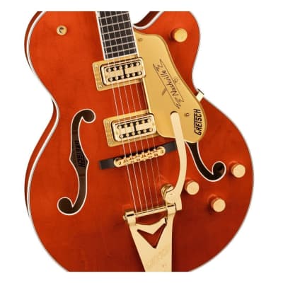 Gretsch G6120TG Players Edition Nashville 6-String Right-Handed Hollow Body Electric Guitar with String-Thru Bigsby, Gold Hardware, and Ebony Fingerboard (Orange Stain) image 4