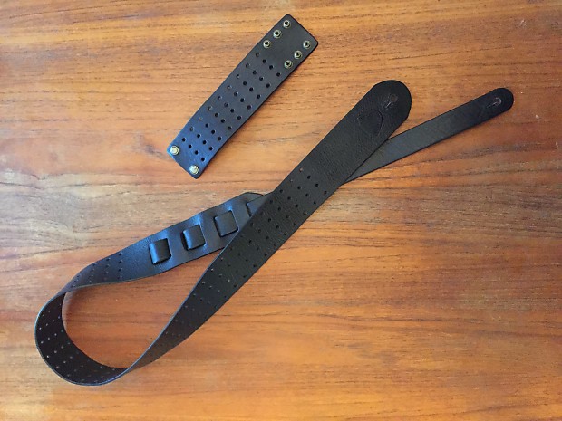 Volume & Tone Perforated Leather Guitar Strap Brand New Black Leather image 1
