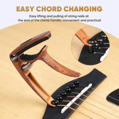 Guitar Capo, 3in1 Zinc Metal Capo for Acoustic and Electric Guitars (with Pick Holder and 4Picks),Ukulele,Mandolin,Banjo,Guitar Accessories (Rosewood+Black) image 3