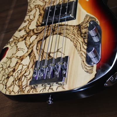 New Custom  4 String Bass  Sunburst/  Pyrography Guitar by Sparka Studios image 11