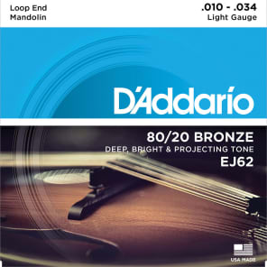 D'Addario EJ62 80/20 Bronze Mandolin Strings Light 10-34 Standard