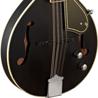 Ortega Guitars RMAE40SBK A-Style Series Arched Mandolin with F-Holes Spruce Top Maple Body & Built-in Electronics w/ Free Bag, Black Satin Finish for sale
