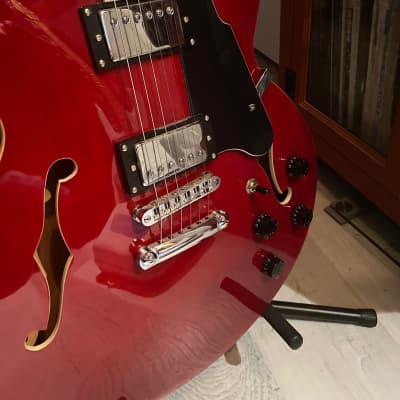 Grote 335 style  red semi hollow body electric guitar with gig bag image 5
