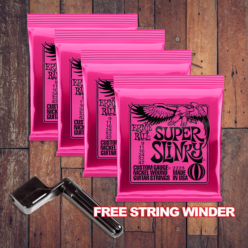4 Sets of Ernie Ball 2223 Super Slinky Electric Guitar Strings (9 -42) w/ Free String Winder image 1