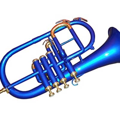 Sai musicals India Bb low pitch brass musical instrument FLUGEL Horn 4v blue brass made image 2