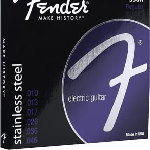 Fender 350 Guitar Strings, Stainless Steel, Ball End, 350R Gauges .010-.046, (6) 2016