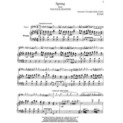 Antonio Vivaldi - The Four Seasons, Complete, For Violin And Piano Reduction, Library Volume 2047 image 3