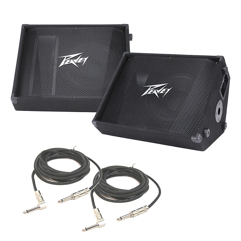 (2) Peavey PV 12M Pro Audio DJ Passive 12" Stage Monitor 1000W Speaker with 1/4" to 1/4" Cable image 1