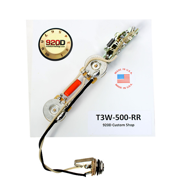 920D Custom Shop T3W-500-RR 3-Way Rear Route Tele Wiring Harness w/ 500K Long Shaft Pots image 1