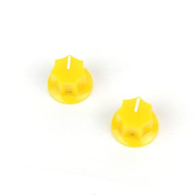 2x Control Knobs For Jaguar Mustang Style Guitar JB or Pedal, 1/4" Shaft, Yellow (adjustable)