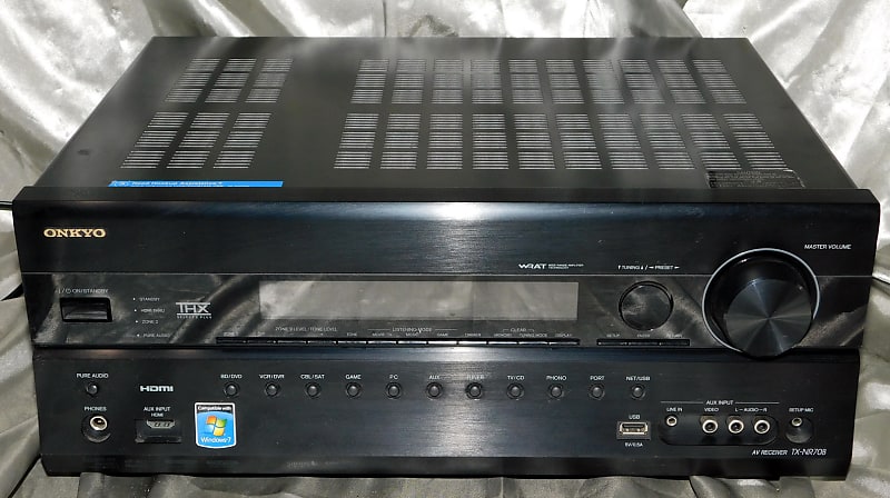 Onkyo TX-NR708 surround receiver with phono input and remote  			